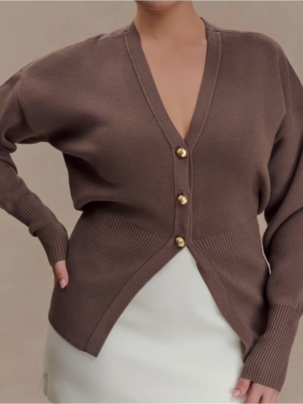 Meshki Chocolate Brown V-Neck Button Front Sweater